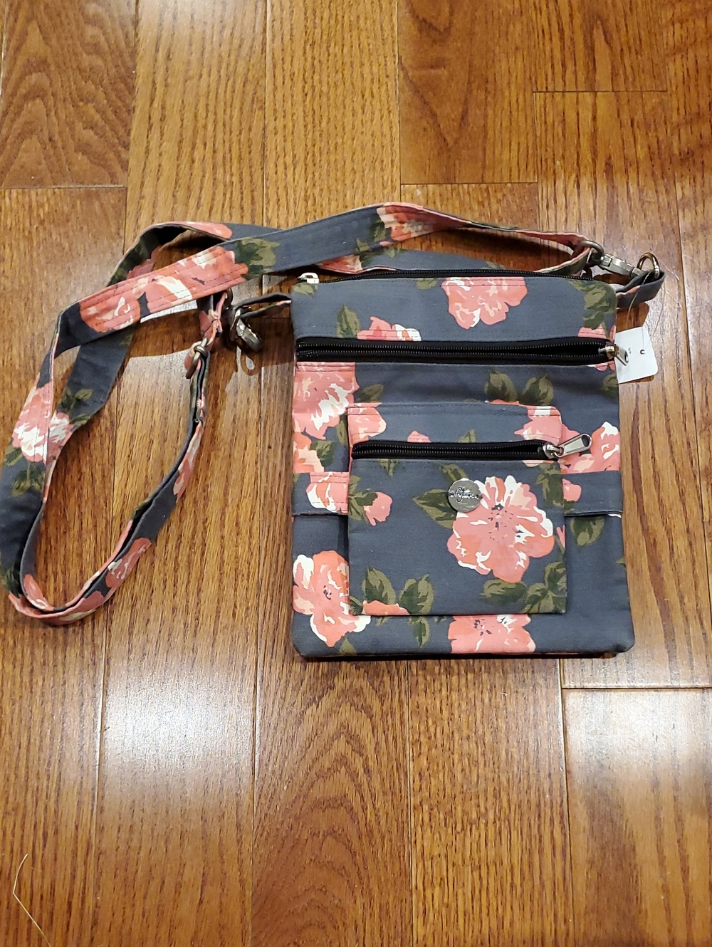 Floral Crossbody Bag - Gray with Coral Flowers (ByTavi)